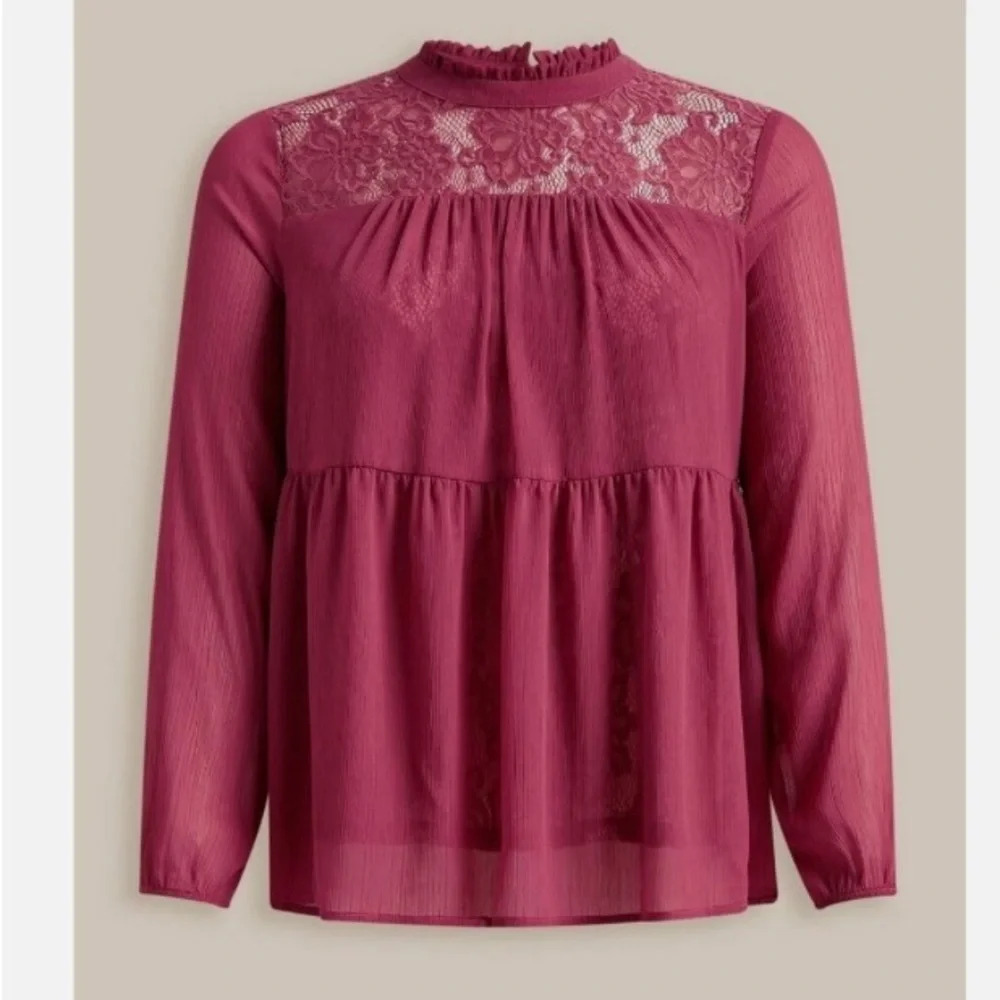 Torrid Top Women Sz‎ 1X Red Burgundy Lace Valentines Day NWT